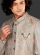 Silk Fabric Jacket Style Indowestern In Grey Color